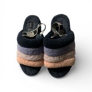 UGG  Fluff yeah Multicolor Fluffy Slippers Sze 9 Sling Back